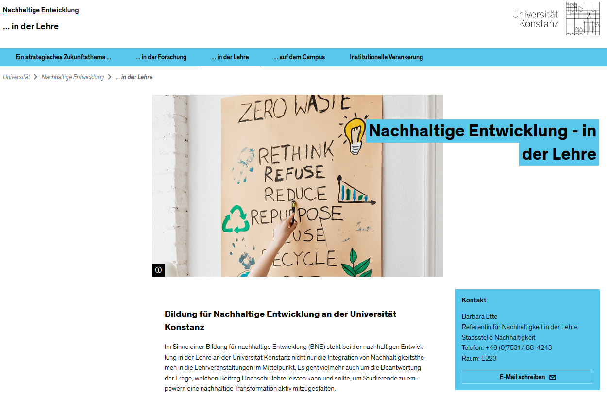 Homepage "Nachhaltige Entwicklung - in der Lehre"